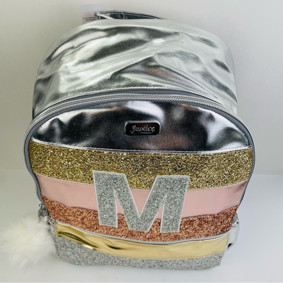 Justice Girls Metallic Glitter ‘M’ Initial Backpack and ‘M’ Knit Pink Winter Cap - Picture 6 of 12